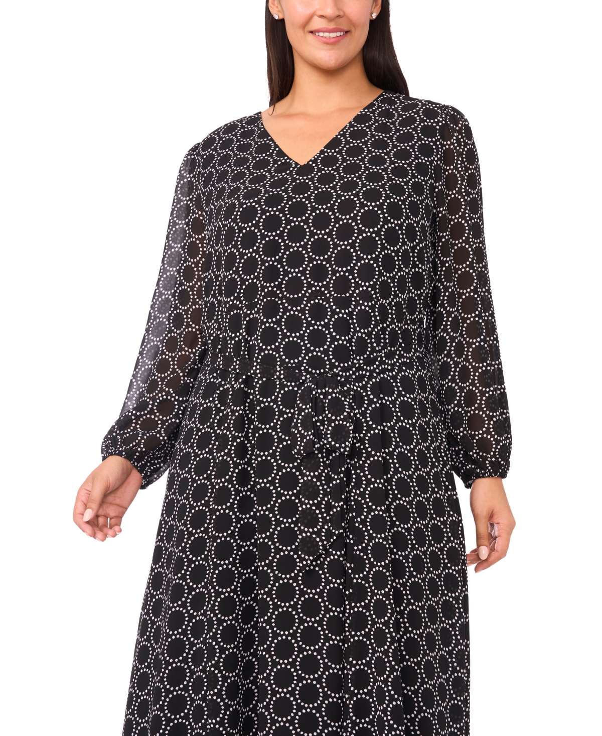 Msk Plus Size Geometric Print Long Sleeves Maxi Dress In Multi