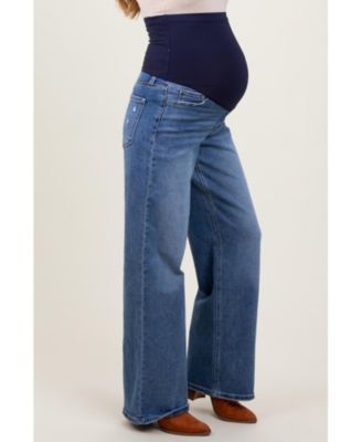 Maternity Blue Washed Wide Leg Jeans