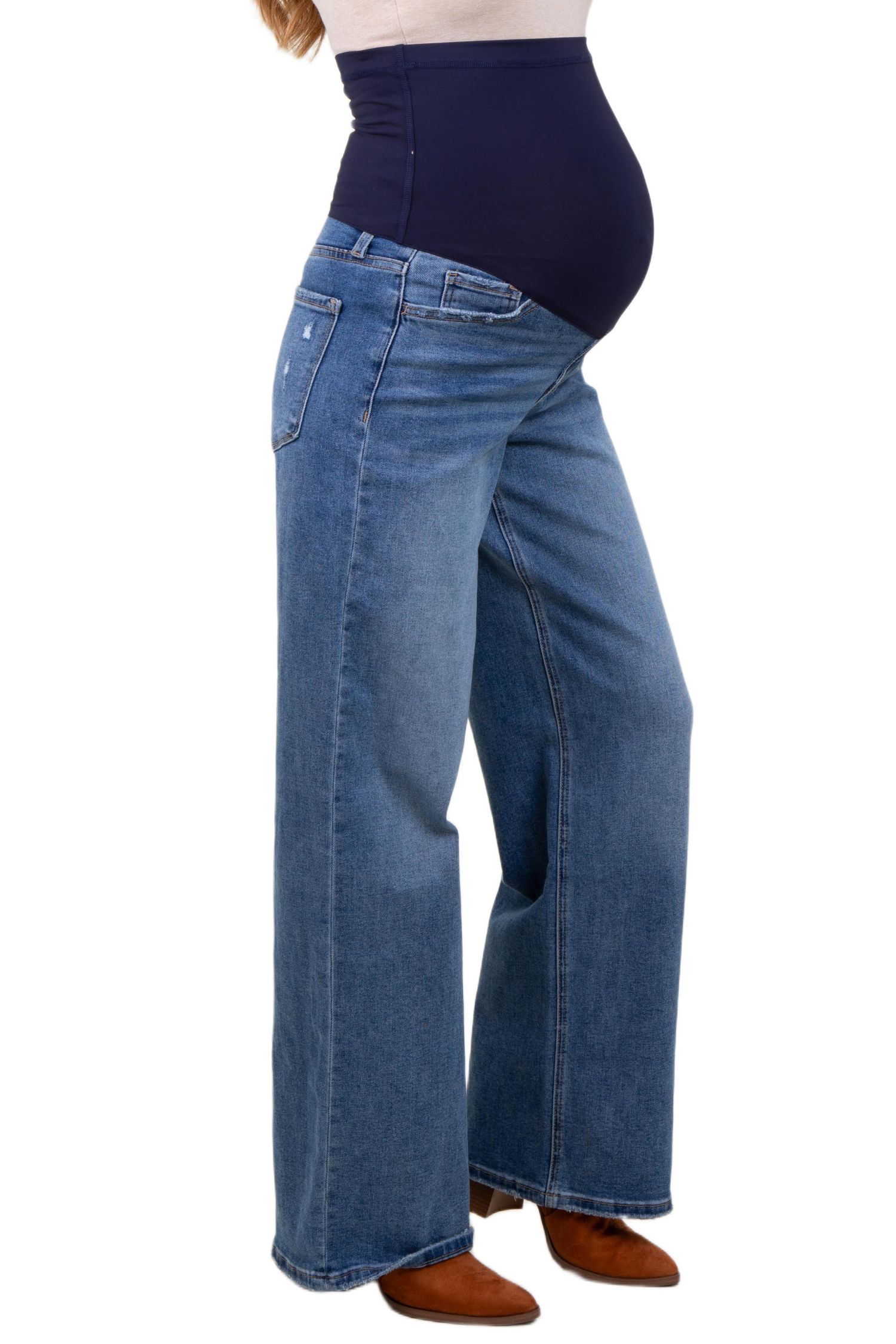 Women's Blue Washed Wide Leg Jeans