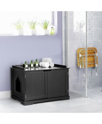 Cat Litter Box Wooden Enclosure Pet House Sidetable Washroom Storage Bench