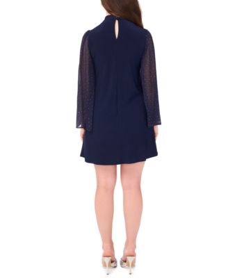 Petite Jersey Bell Sleeves Mock Neck Shift Dress