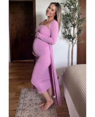 Pink Ribbed Sleeveless Dress Cardigan Maternity Set