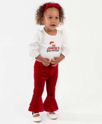 Rare Editions - Baby Girls 3-Piece Santa's Favorite Bodysuit and Leggings with Headband Set