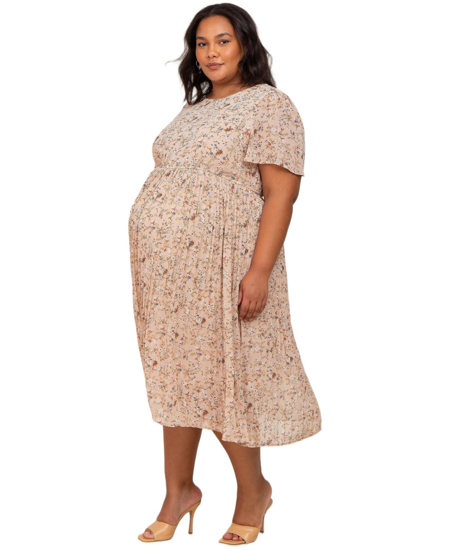 Женское платье Pinkblush Maternity Floral Pleated Chiffon Midi, цвет: Бежевый — фото 3