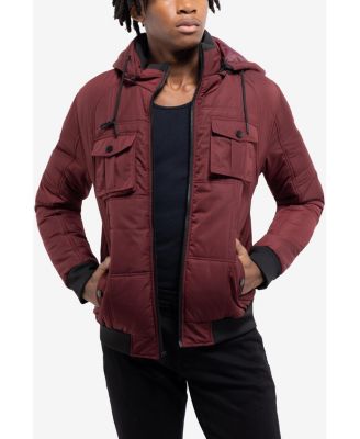 Men's Hooded Puffer Jacket With Patch Chest Pockets