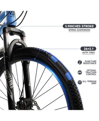 26-Inch 27-Speed Mountain Bike for Adults with Dual Disc Brakes & High-Carbon Steel Frame, Suspension Fork