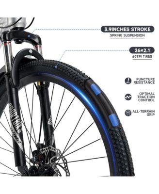 26-Inch 27-Speed Mountain Bike for Adults with Dual Disc Brakes & High-Carbon Steel Frame, Suspension Fork