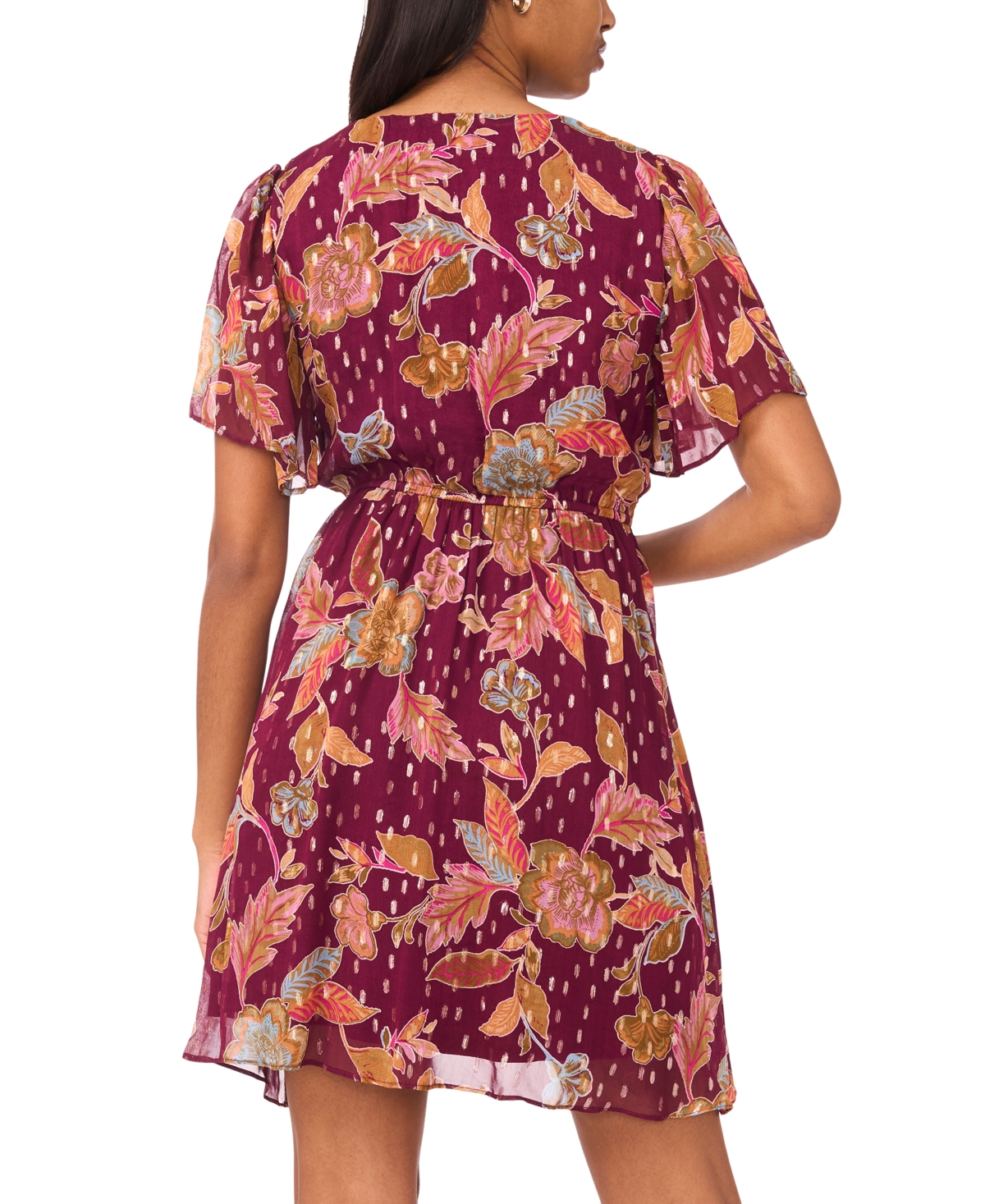 Msk Women's Short Flutter Sleeve Mini Wrap Dress