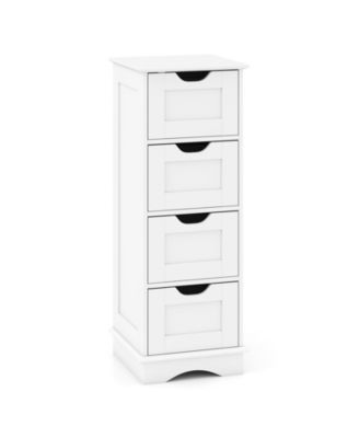4-Drawer Bathroom Cabinet w/Cut-out Handles Anti-toppling Device Narrow Entryway