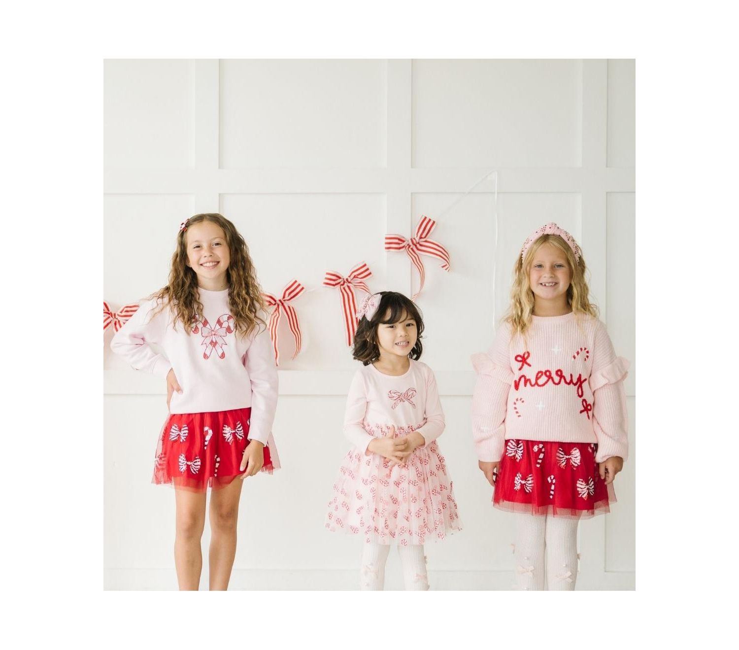 Little and Big Girls Candy Cane Patch Christmas Sweatshirt