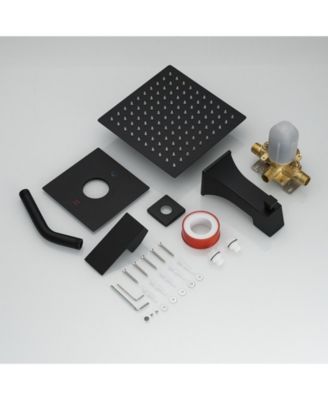 Modern Single-Handle 2-Spray Rainfall Square Shower Faucet Set with Tub Spout Combo in Matte Black Valve Included