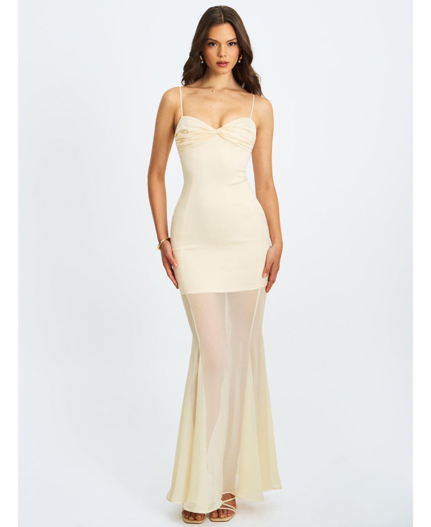 Women's Zayne Butter Yellow Ruch Breast Chiffon Mermaid Maxi Dress