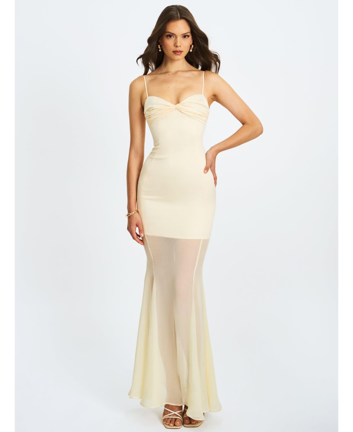 Women's Zayne Butter Yellow Ruch Breast Chiffon Mermaid Maxi Dress