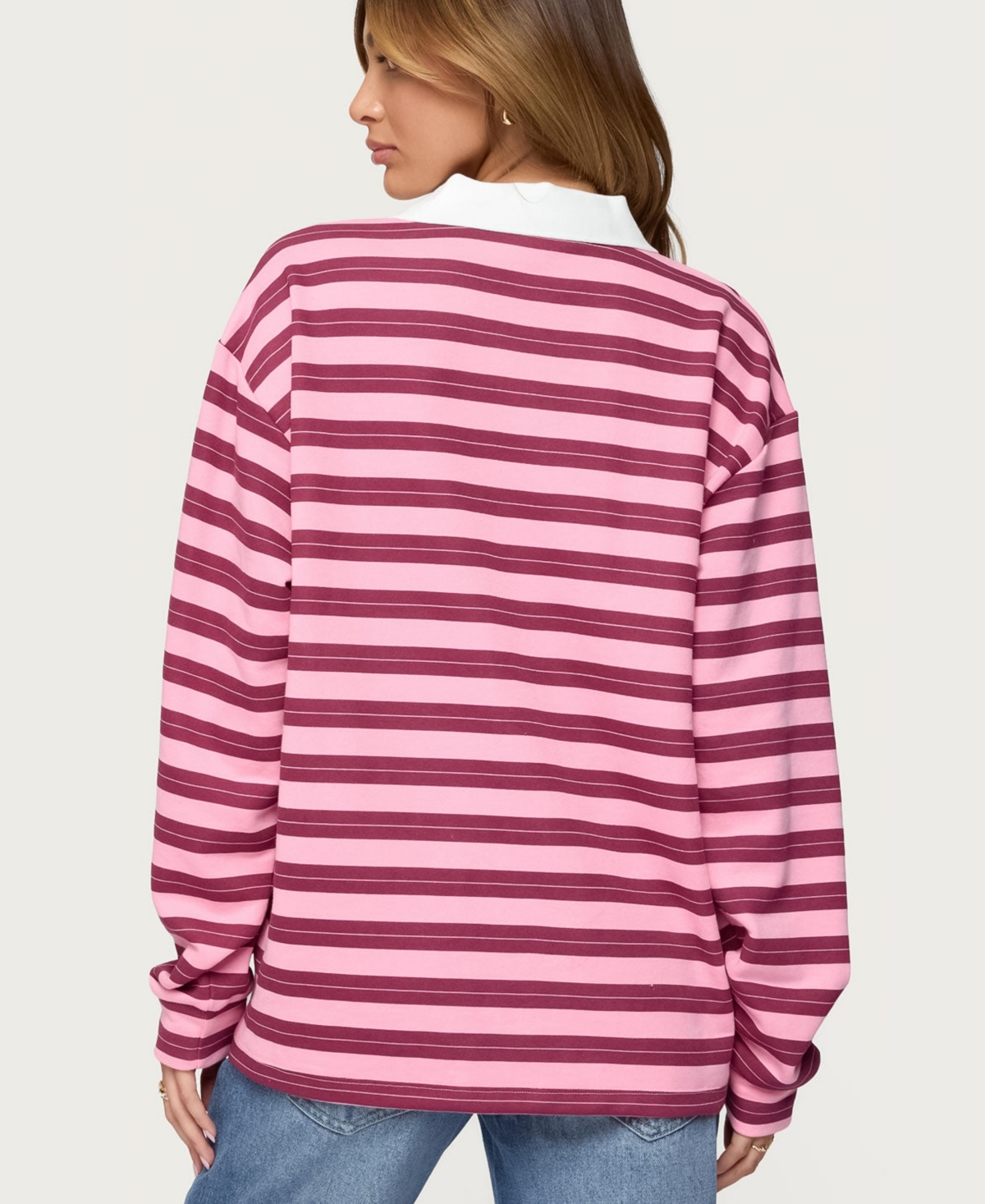 Edikted Womens Maureen Striped Polo Sweatshirt