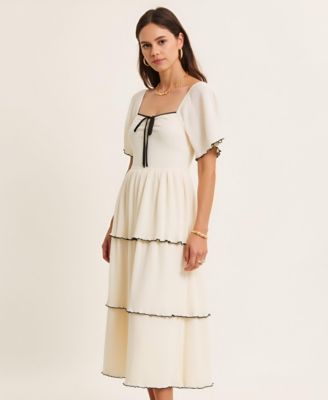 Women's Tiered Flutter-Sleeve Midi Dress