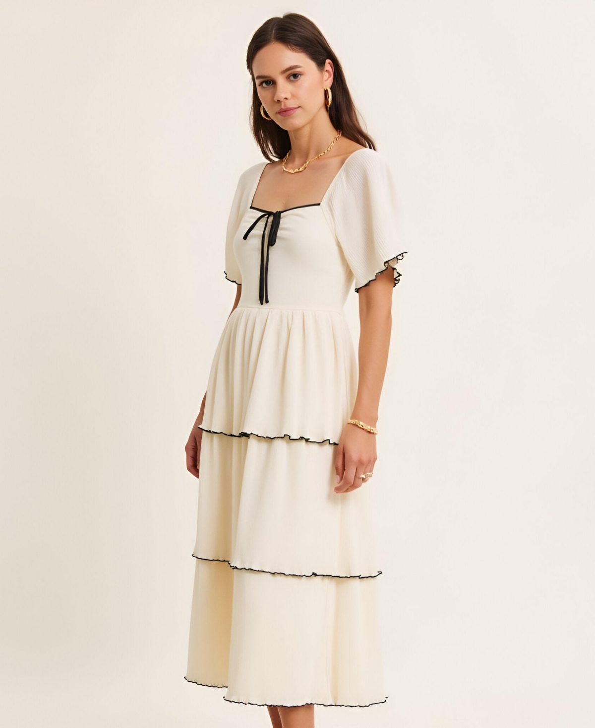 Modenaire Women's Tiered Flutter-Sleeve Midi Dress