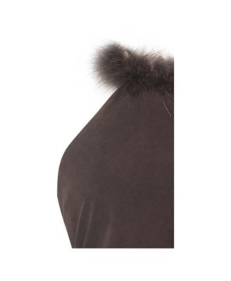 Women's Yael Espresso Suede Faux Fur Halter Mini Dress