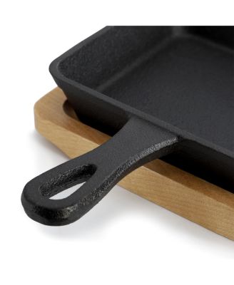 6 Piece Mini Cast Iron Square Pan with Wood Tray