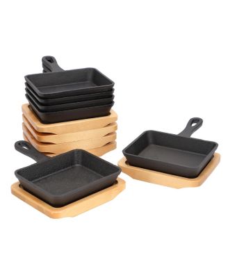 6 Piece Mini Cast Iron Square Pan with Wood Tray