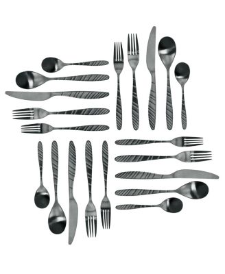 La Vague 20 Piece Flatware Utensil Set, Stainless Steel Silverware Metal Service for 4 in Matte Black