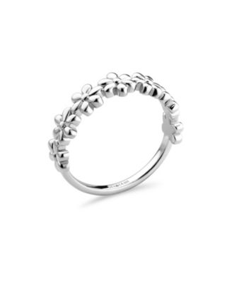 Daisy Flower Ring in Rhodium Plated Sterling Silver, Size 8