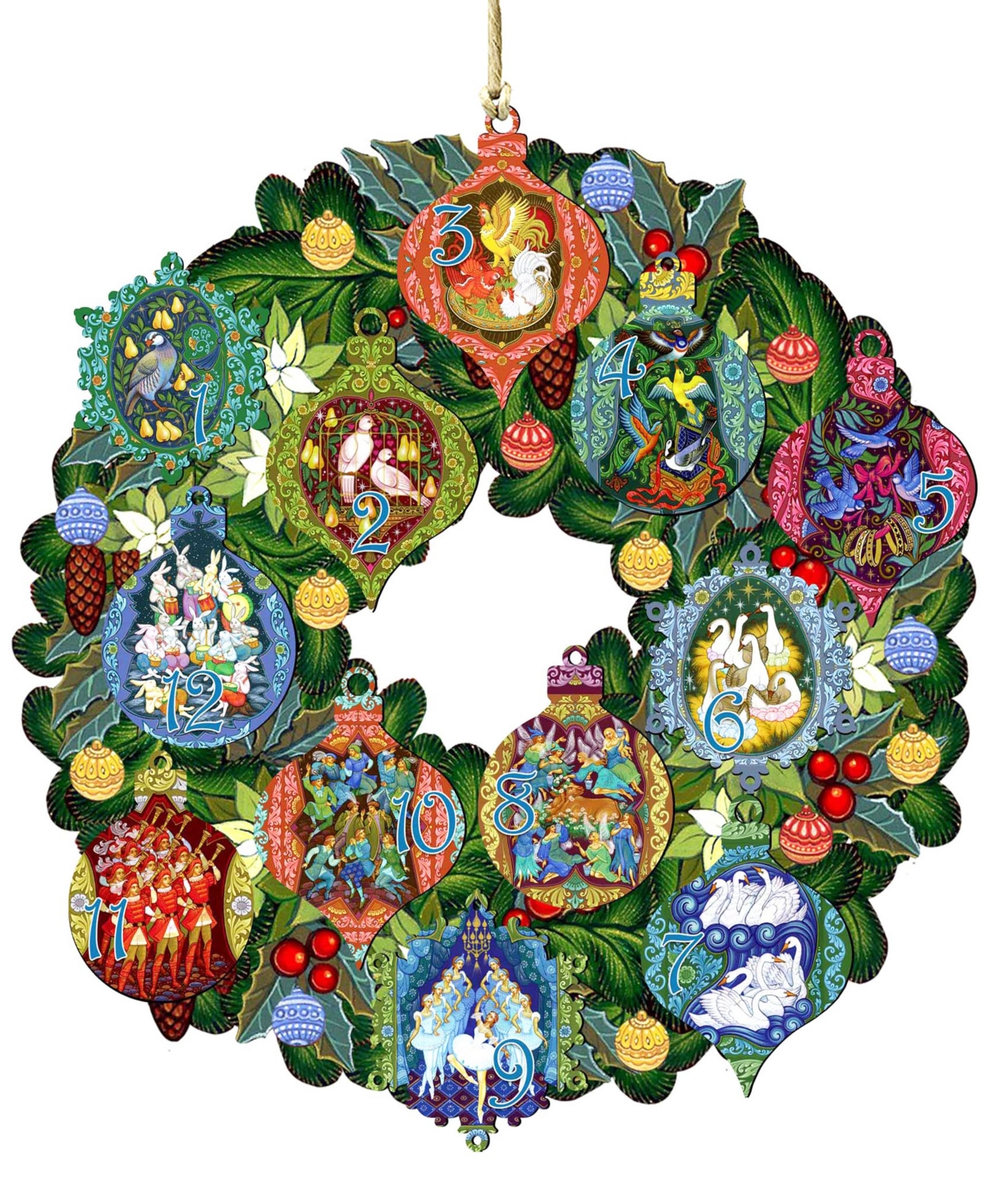 Designocracy 12 Days Of Christmas Wreath Ornament In Multi