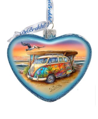 Surf Van Heart Glass Christmas Ornament