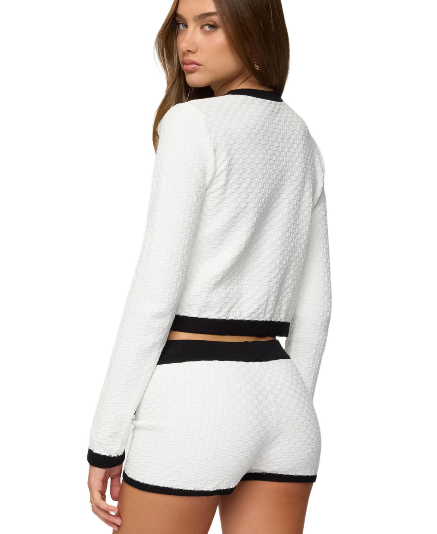 Женский кардиган Edikted Mara Contrast Textured Knit, цвет: Белый — фото 5