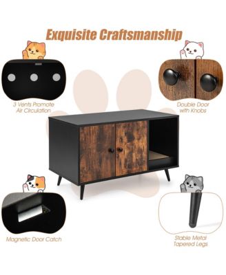 Cat Litter Box Enclosure w/ Cat Litter Catch Indoor Cat Cabinet for Living Room