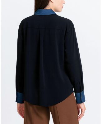 Women's Button-Up Shirt with Denim Trim