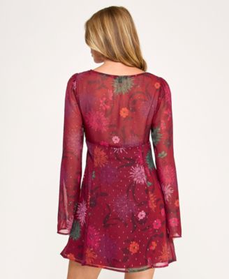 Juniors' Long Bell Sleeve Short Dress