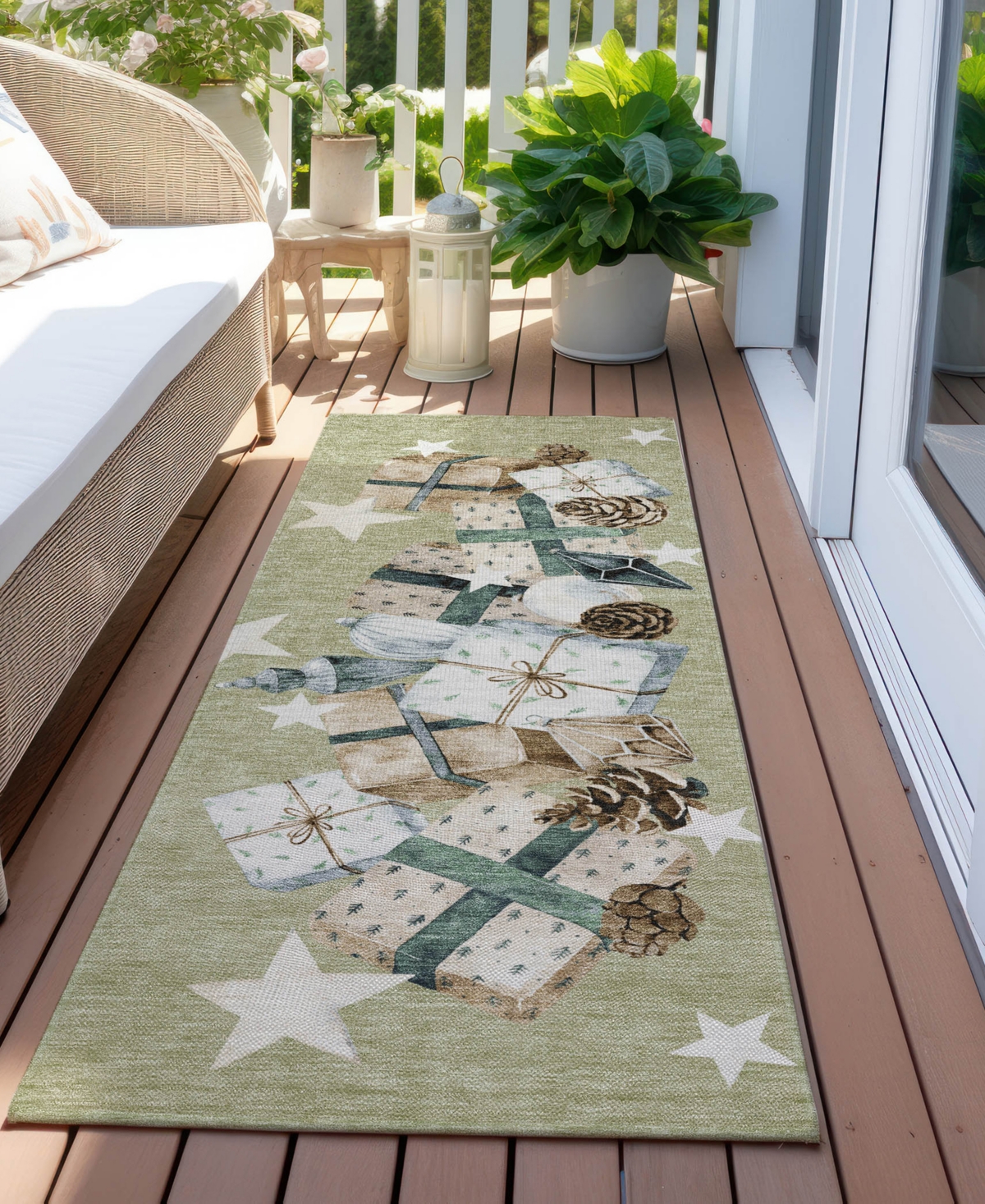 Addison Holiday Washable Indoor/outdoor Acn1825 2'3"x7'6" Runner Area Rug In Green