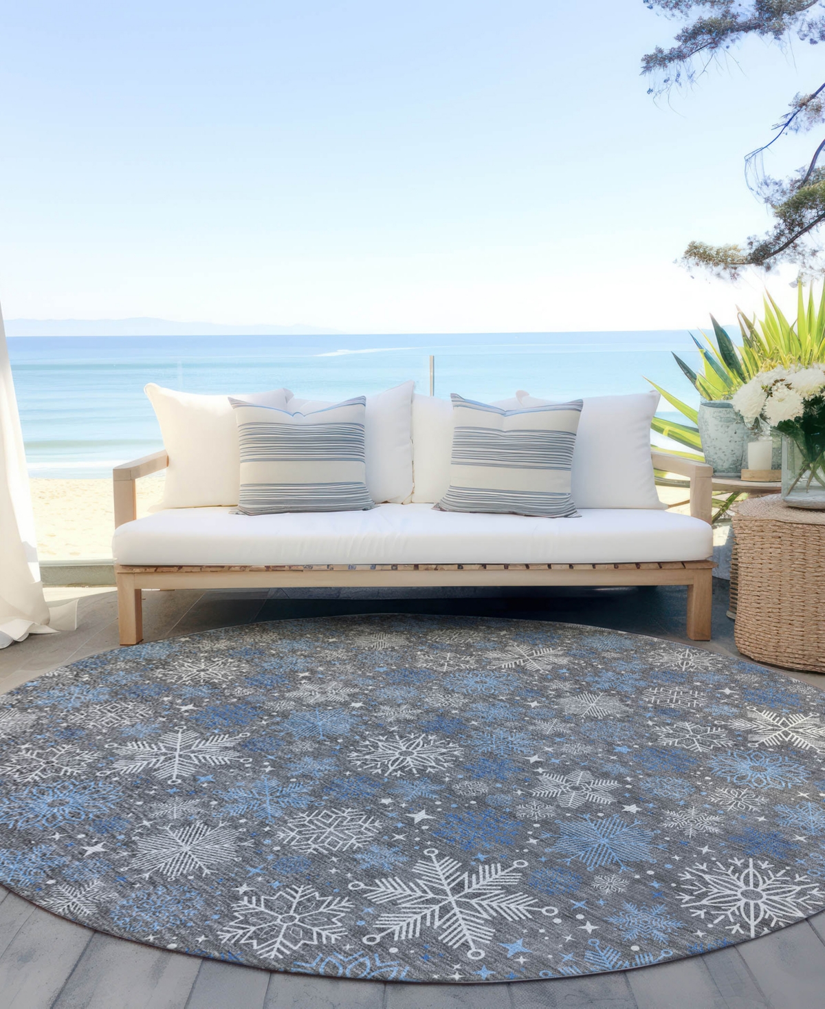 Addison Holiday Washable Indoor/outdoor Acn1823 8'x8' Round Area Rug In Gray