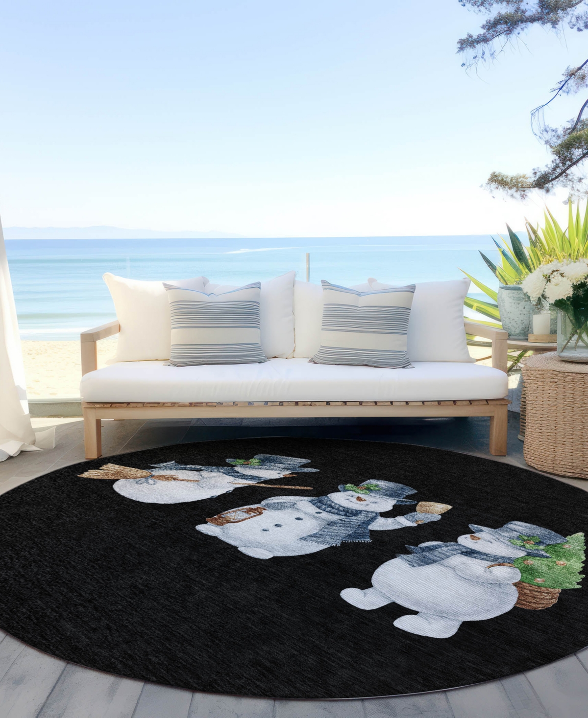 Addison Holiday Washable Indoor/outdoor Acn1826 8'x8' Round Area Rug In Black