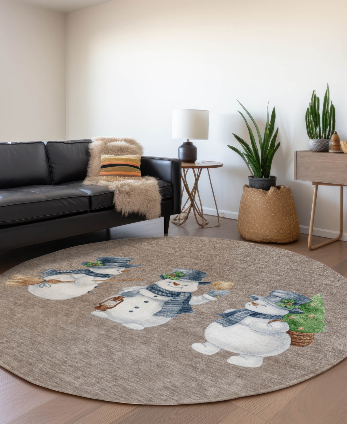 Addison Holiday Washable Indoor/outdoor Acn1826 8'x8' Round Area Rug In Brown