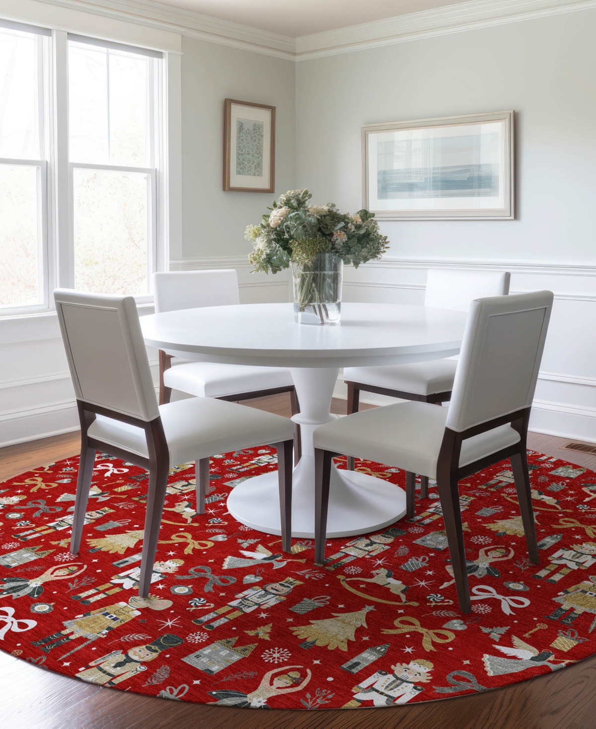 Addison Holiday Washable Indoor/outdoor Acn1827 8'x8' Round Area Rug In Red