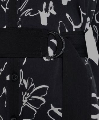 Women's Printed Silky Crepe Belted Shirt Dress