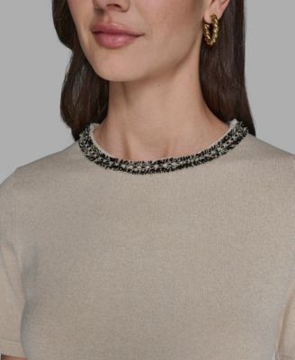 Women's Rhinestone Embellished Crew Neck Sweater Dress