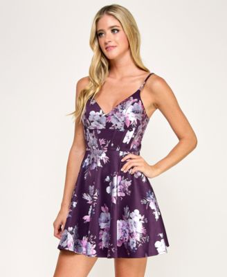 Juniors' Printed Corset Skater Fit & Flare Dress
