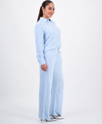Petite Embellished High-Rise Wide-Leg Pants, Macy's Exclusive