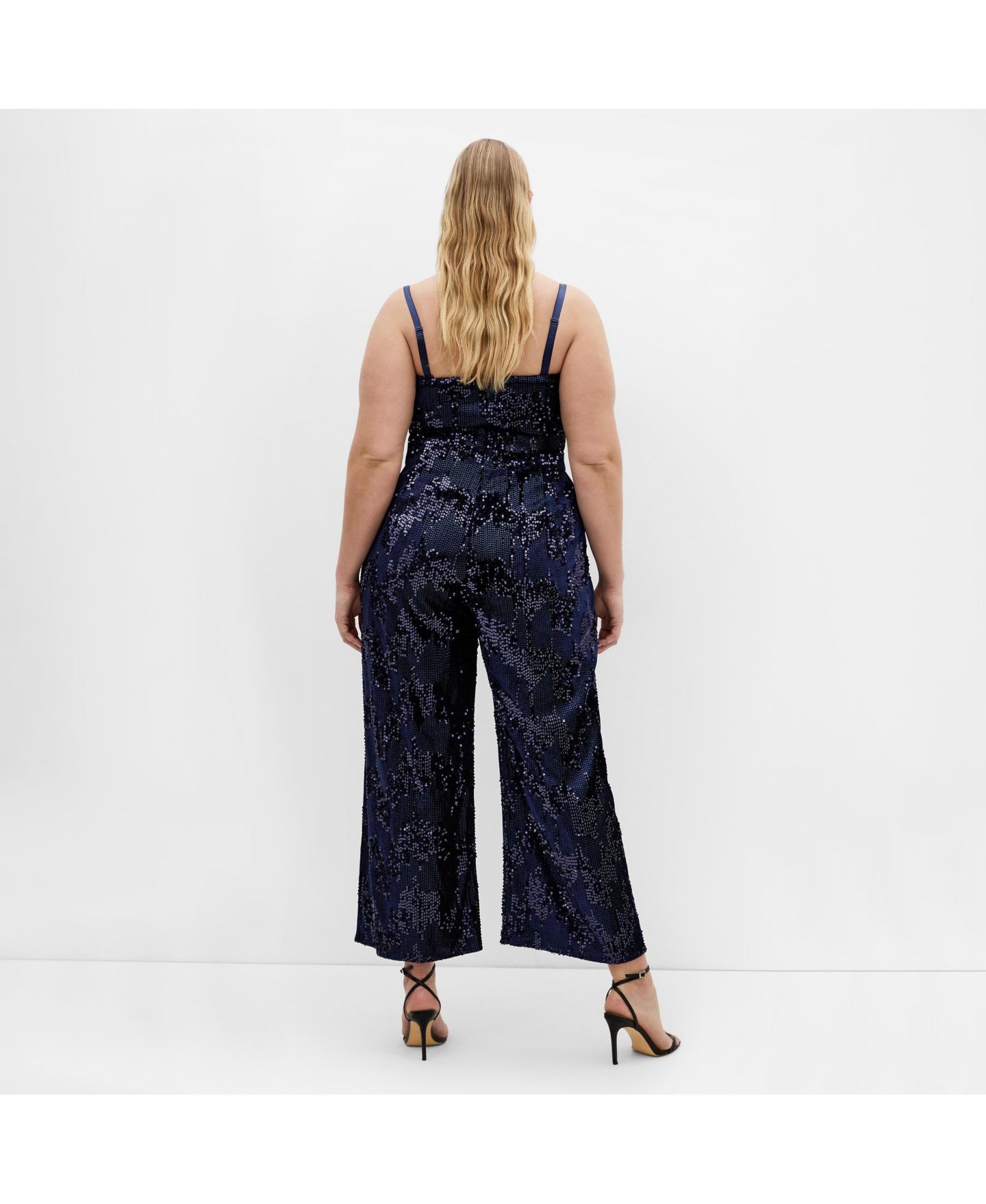 Женский комбинезон CITY CHIC Plus Size Glimmer Sequin Strapless Jumpsuit, цвет: Тёмно-синий — фото 2