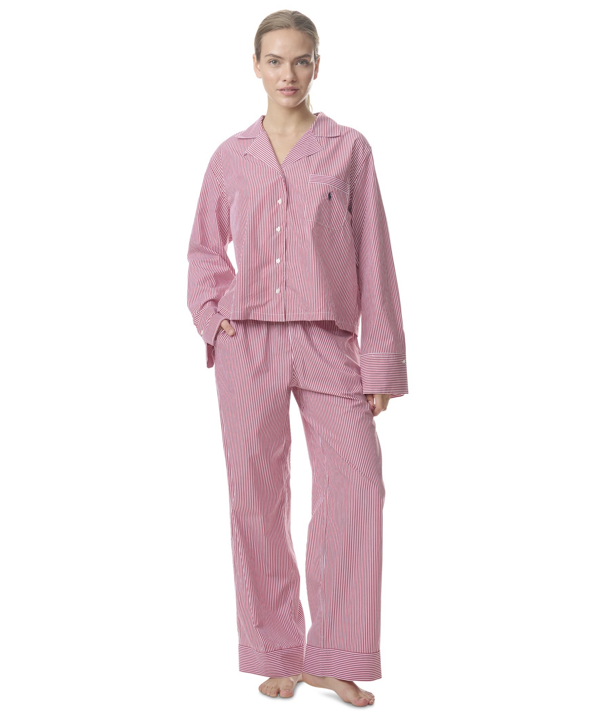 Polo Ralph Lauren Women's 2-piece Buttoned Shirt And Pants Pajama Set In Red