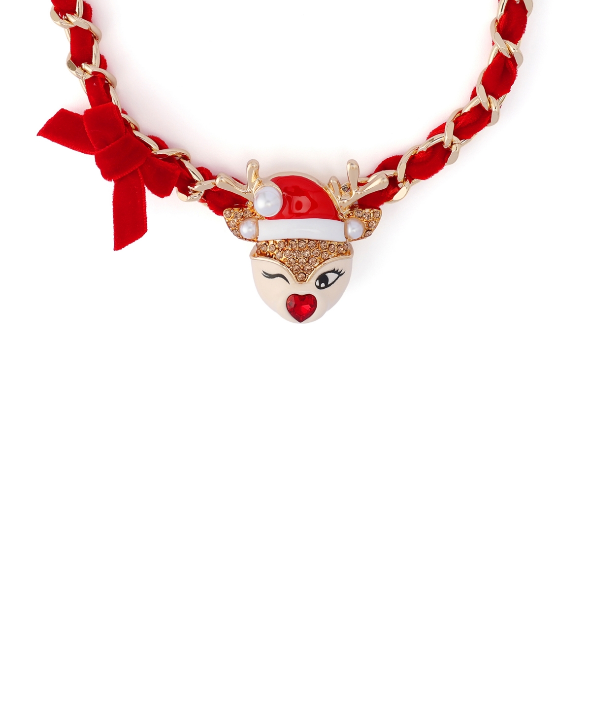Betsey Johnson Faux Stone Santa Baby Reindeer Bow Pendant Necklace