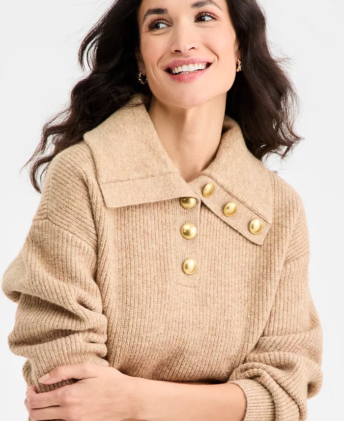Women's Collared Button Pullover Sweater - thumbnail 6