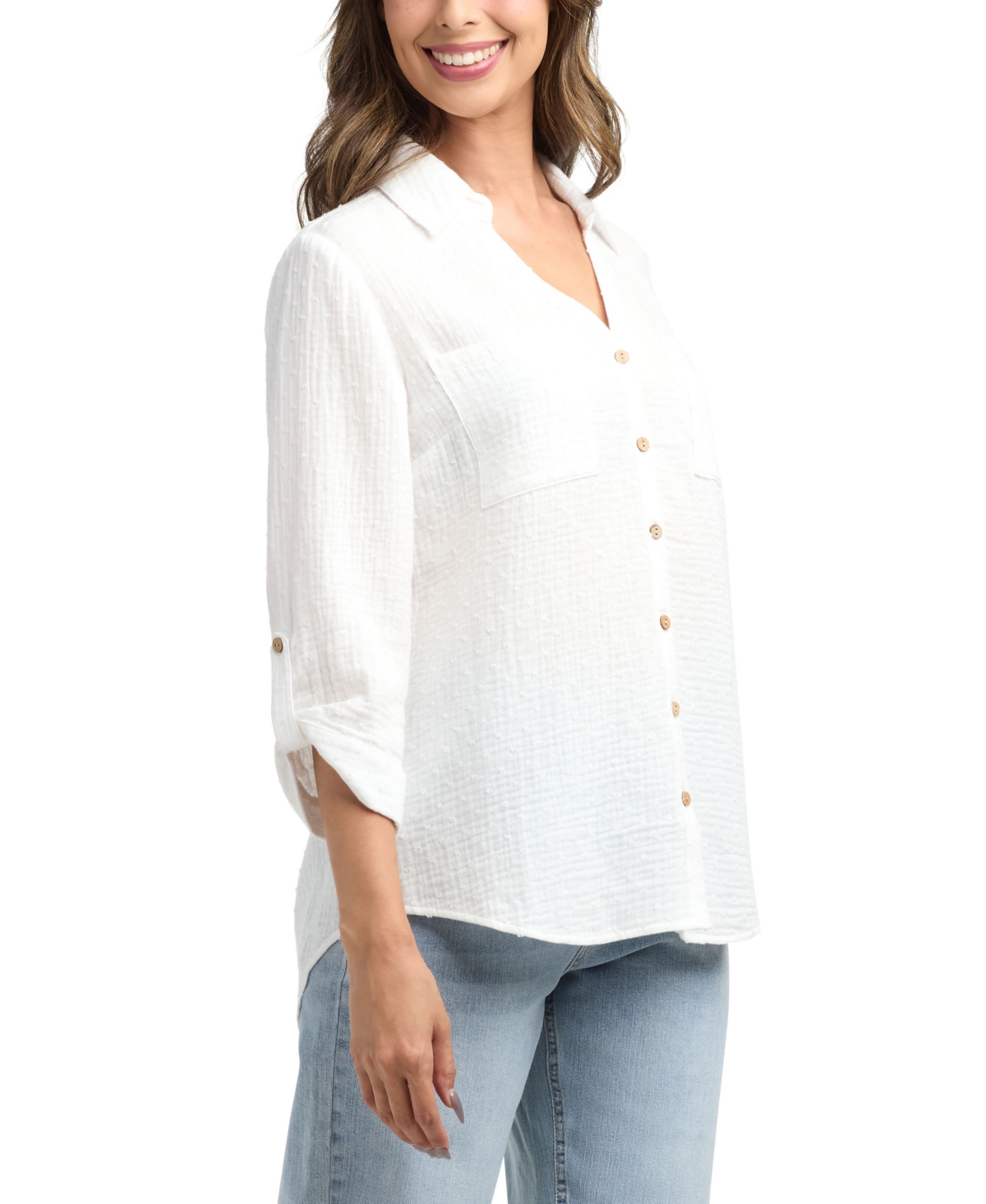Bcx Women's Resort Collared Two Pocket Button Up Shirt