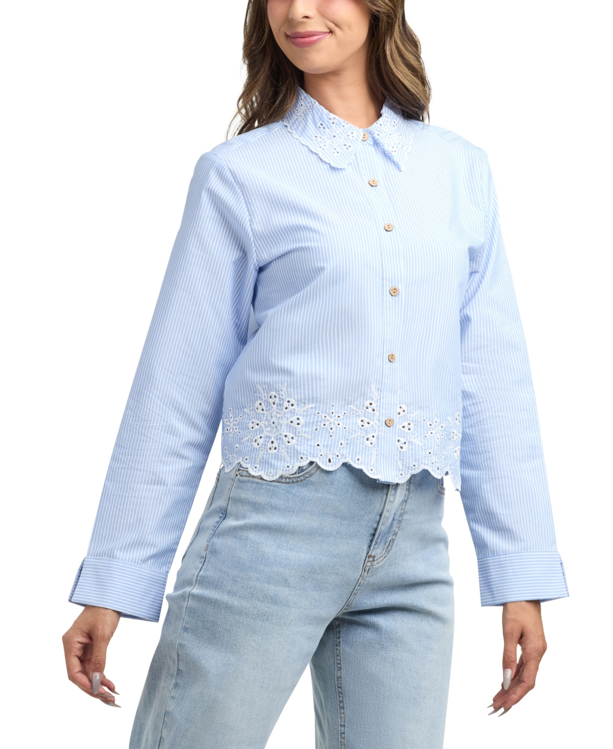 Bcx Women's Resort Button Up Long Sleeve Shirt In Blue
