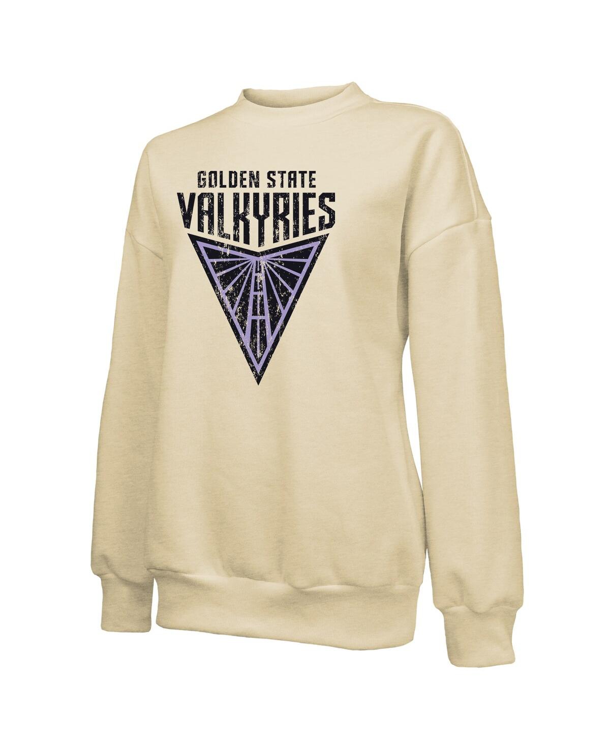 Majestic Women's Cream Golden State Valkyries Primary Logo Drop Shoulder Tri-blend Pullover Sweatshirt In White