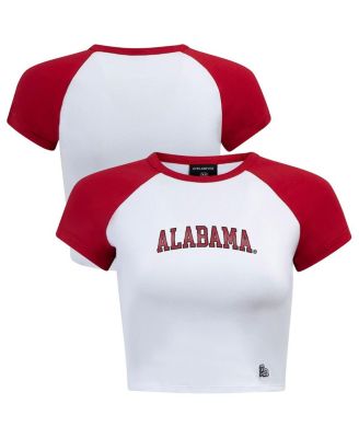 Hype And Vice - Women's White/Crimson Alabama Crimson Tide Homerun Cropped Raglan T-shirt