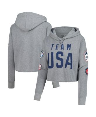 Outerstuff - Women's Heather Gray Team USA Flag Patches Fleece Cropped Pullover Hoodie