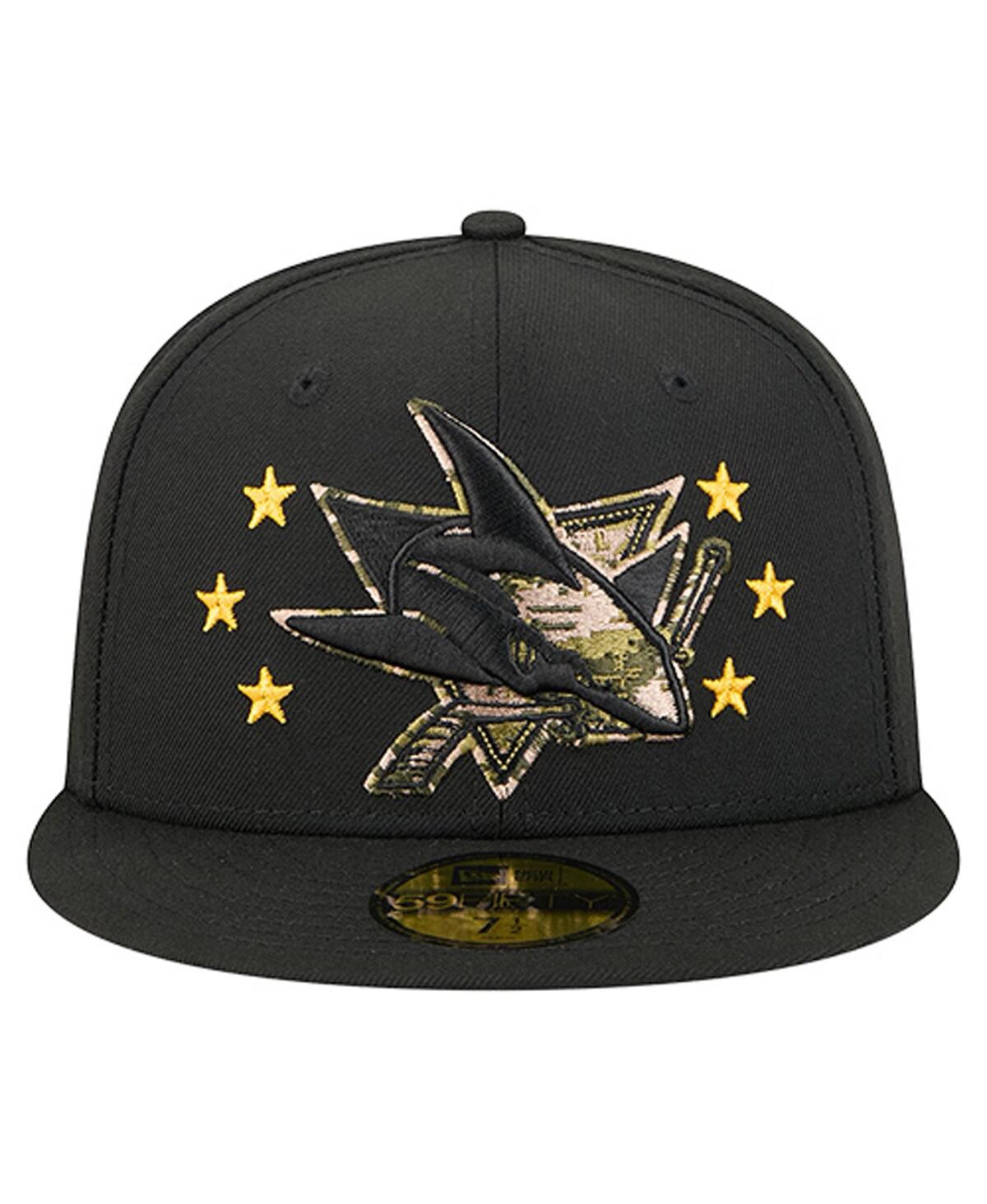 New Era Men's Black San Jose Sharks Military Appreciation Digital Camo Stars 59fifty Fitted Hat In Black